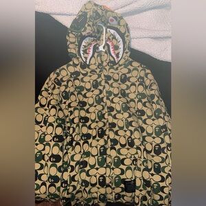 Coach Green and Black Patterned Zip-Up Sweater